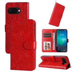 For Google Pixel 9a Embossed Sunflower Leather Phone Case(Red)