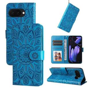 For Google Pixel 9a Embossed Sunflower Leather Phone Case(Blue)