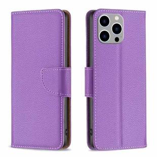 For iPhone 15 Pro Max Litchi Texture Pure Color Flip Leather Phone Case(Purple)