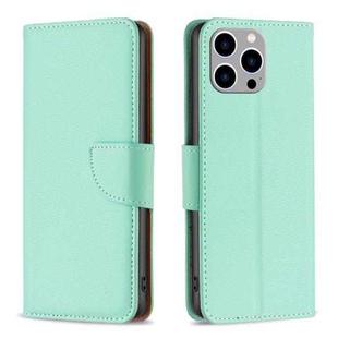 For iPhone 15 Pro Max Litchi Texture Pure Color Flip Leather Phone Case(Green)
