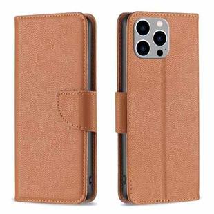 For iPhone 15 Pro Max Litchi Texture Pure Color Flip Leather Phone Case(Brown)