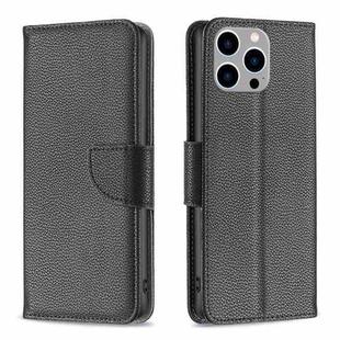 For iPhone 15 Pro Max Litchi Texture Pure Color Flip Leather Phone Case(Black)