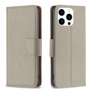 For iPhone 15 Pro Litchi Texture Pure Color Flip Leather Phone Case(Grey)