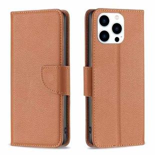 For iPhone 15 Pro Litchi Texture Pure Color Flip Leather Phone Case(Brown)