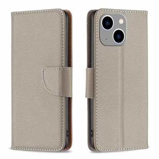 For iPhone 15 Plus Litchi Texture Pure Color Flip Leather Phone Case(Grey)
