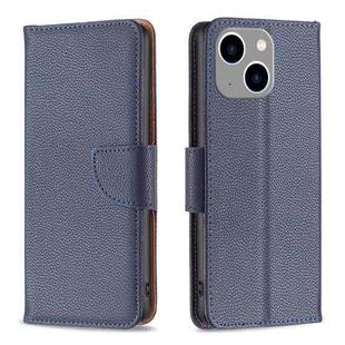 For iPhone 15 Plus Litchi Texture Pure Color Flip Leather Phone Case(Blue)