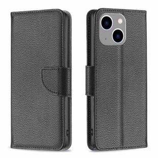 For iPhone 15 Plus Litchi Texture Pure Color Flip Leather Phone Case(Black)
