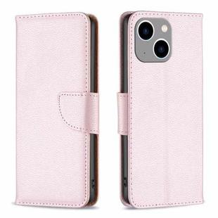 For iPhone 15 Plus Litchi Texture Pure Color Flip Leather Phone Case(Rose Gold)