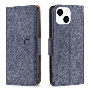 For iPhone 15 Litchi Texture Pure Color Flip Leather Phone Case(Blue)
