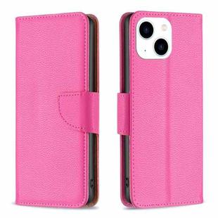 For iPhone 15 Litchi Texture Pure Color Flip Leather Phone Case(Rose Red)