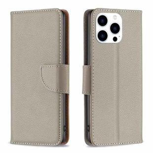 For iPhone 16 Pro Max Litchi Texture Pure Color Flip Leather Phone Case(Grey)