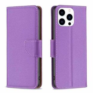 For iPhone 16 Pro Max Litchi Texture Pure Color Flip Leather Phone Case(Purple)