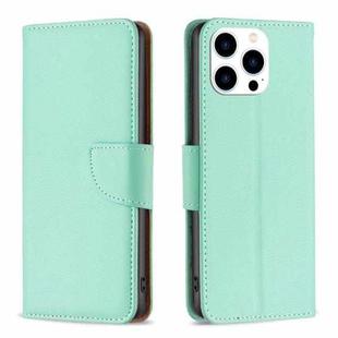 For iPhone 16 Pro Litchi Texture Pure Color Flip Leather Phone Case(Green)