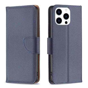 For iPhone 16 Pro Litchi Texture Pure Color Flip Leather Phone Case(Blue)