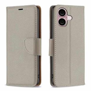 For iPhone 16 Litchi Texture Pure Color Flip Leather Phone Case(Grey)