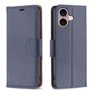 For iPhone 16 Litchi Texture Pure Color Flip Leather Phone Case(Blue)