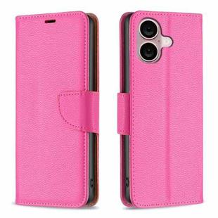 For iPhone 16 Litchi Texture Pure Color Flip Leather Phone Case(Rose Red)