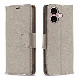 For iPhone 16 Plus Litchi Texture Pure Color Flip Leather Phone Case(Grey)