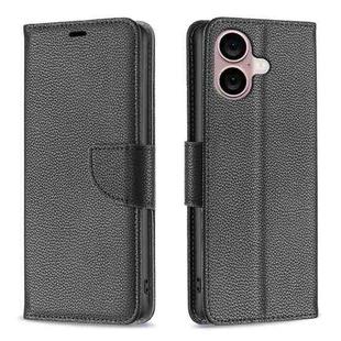 For iPhone 16 Plus Litchi Texture Pure Color Flip Leather Phone Case(Black)