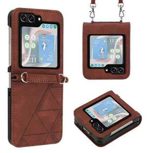 For Samsung Galaxy Z Flip5 5G Crossbody 3D Embossed Flip Leather Phone Case(Brown)