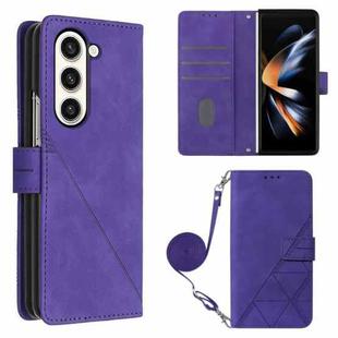 For Samsung Galaxy Z Fold5 5G Crossbody 3D Embossed Flip Leather Phone Case(Purple)