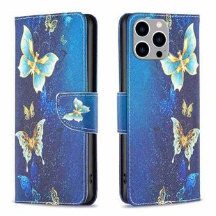 For iPhone 15 Pro Max Colored Drawing Pattern Flip Leather Phone Case(Gold Butterfly)