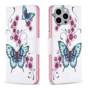 For iPhone 15 Pro Max Colored Drawing Pattern Flip Leather Phone Case(Flowers Butterfly)