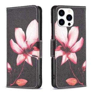 For iPhone 15 Pro Colored Drawing Pattern Flip Leather Phone Case(Lotus)