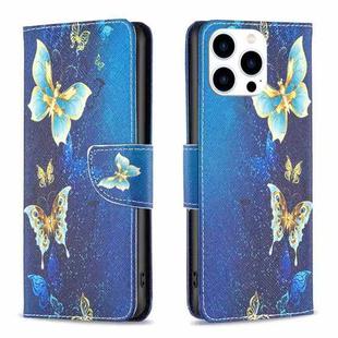 For iPhone 15 Pro Colored Drawing Pattern Flip Leather Phone Case(Gold Butterfly)