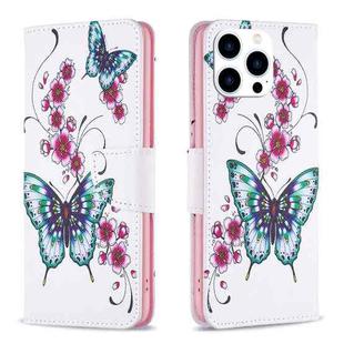 For iPhone 15 Pro Colored Drawing Pattern Flip Leather Phone Case(Flowers Butterfly)