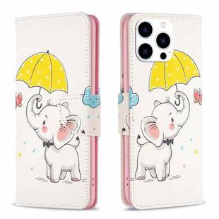 For iPhone 15 Pro Colored Drawing Pattern Flip Leather Phone Case(Umbrella Elephant)