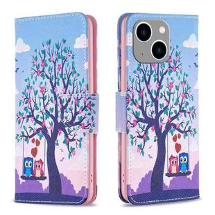 For iPhone 15 Plus Colored Drawing Pattern Flip Leather Phone Case(Owl)