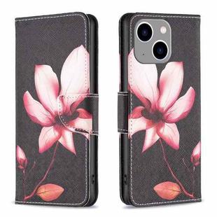 For iPhone 15 Plus Colored Drawing Pattern Flip Leather Phone Case(Lotus)