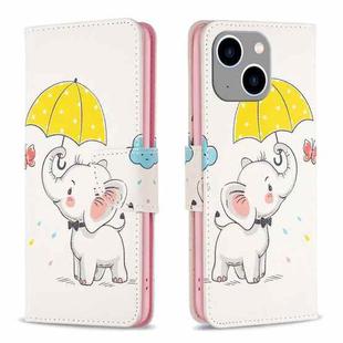 For iPhone 15 Plus Colored Drawing Pattern Flip Leather Phone Case(Umbrella Elephant)