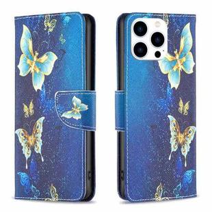 For iPhone 16 Pro Max Colored Drawing Pattern Flip Leather Phone Case(Gold Butterfly)