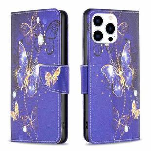 For iPhone 16 Pro Max Colored Drawing Pattern Flip Leather Phone Case(Purple Butterfly)