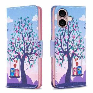 For iPhone 16 Colored Drawing Pattern Flip Leather Phone Case(Owl)