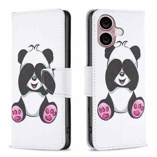 For iPhone 16 Colored Drawing Pattern Flip Leather Phone Case(Panda)