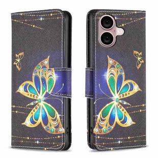 For iPhone 16 Colored Drawing Pattern Flip Leather Phone Case(Big Butterfly)