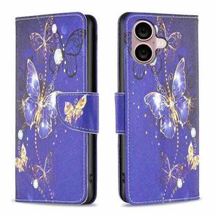 For iPhone 16 Colored Drawing Pattern Flip Leather Phone Case(Purple Butterfly)