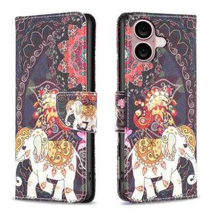 For iPhone 16 Colored Drawing Pattern Flip Leather Phone Case(Flowers Elephant)