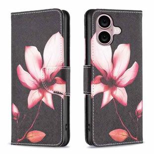 For iPhone 16 Plus Colored Drawing Pattern Flip Leather Phone Case(Lotus)