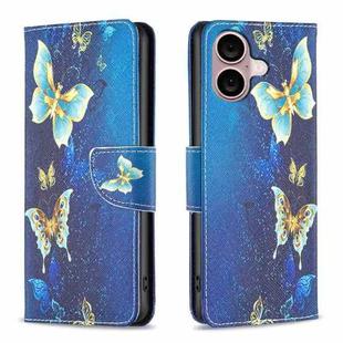 For iPhone 16 Plus Colored Drawing Pattern Flip Leather Phone Case(Gold Butterfly)