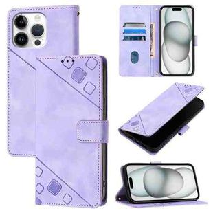 For iPhone 16 Pro Max Skin-feel Embossed Leather Phone Case(Light Purple)