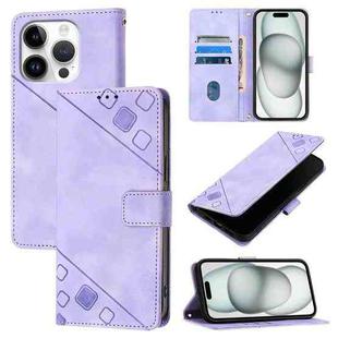 For iPhone 16 Pro Skin-feel Embossed Leather Phone Case(Light Purple)