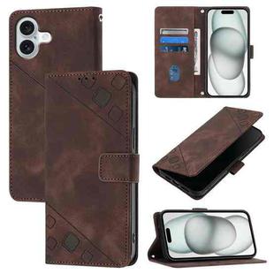 For iPhone 16 Plus Skin-feel Embossed Leather Phone Case(Brown)