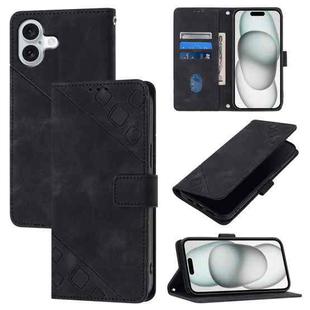 For iPhone 16 Plus Skin-feel Embossed Leather Phone Case(Black)