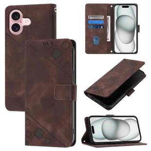 For iPhone 16 Skin-feel Embossed Leather Phone Case(Brown)