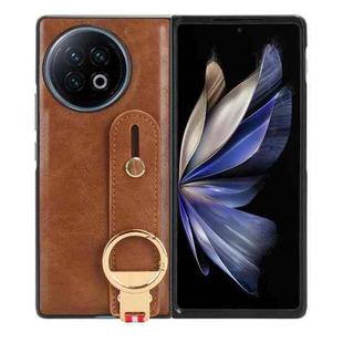 For vivo X Fold2 Wristband Leather Back Phone Case(Brown)