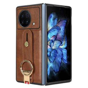 For vivo X Fold Wristband Leather Back Phone Case(Brown)